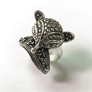 Antique Silver Plated Fox Ring Size 7.5